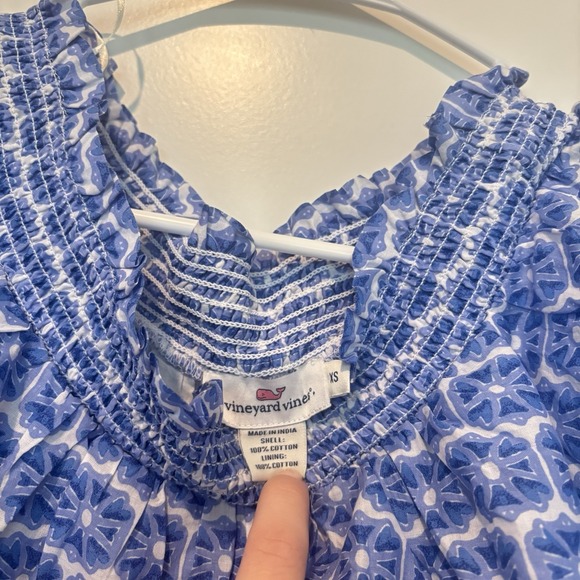 Vineyard Vines Cotton Sundress Dress‎ Blue & White Ruffle On/Off Shoulder XS - Picture 4 of 6